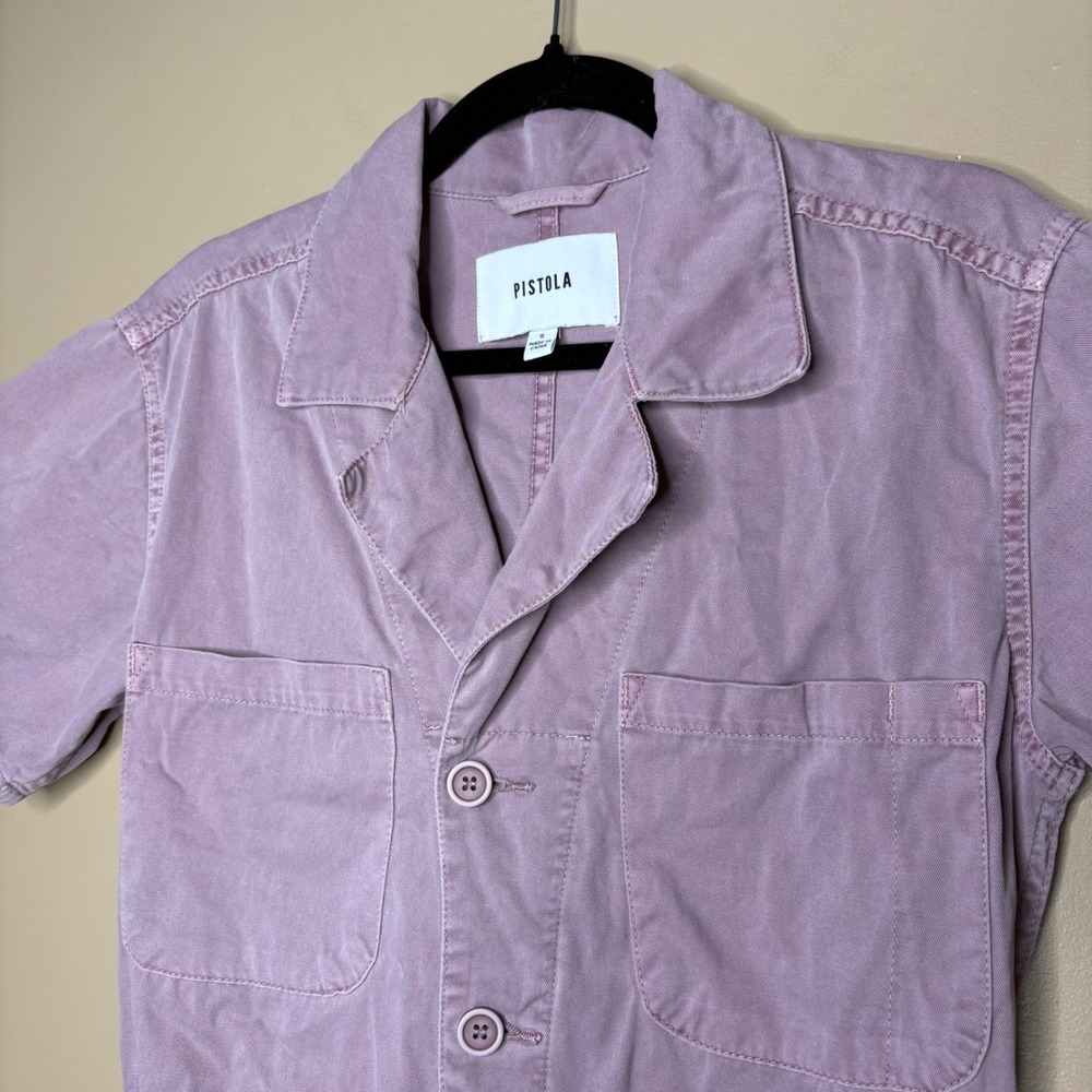 Pistola Parker Short Sleeve Romper Lilac Purple Cotton Size S Utility Chic - Picture 4 of 7
